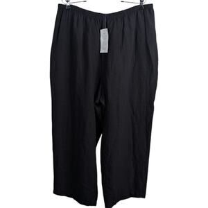 NEW Eileen Fisher Pull On Cropped Pants 2X Black Crepe Linen Blend Minimalist